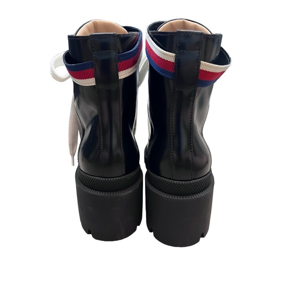 Gucci Magnum Calf Web Sylvie Lace Up black Boots US 8 - Picture 9 of 13